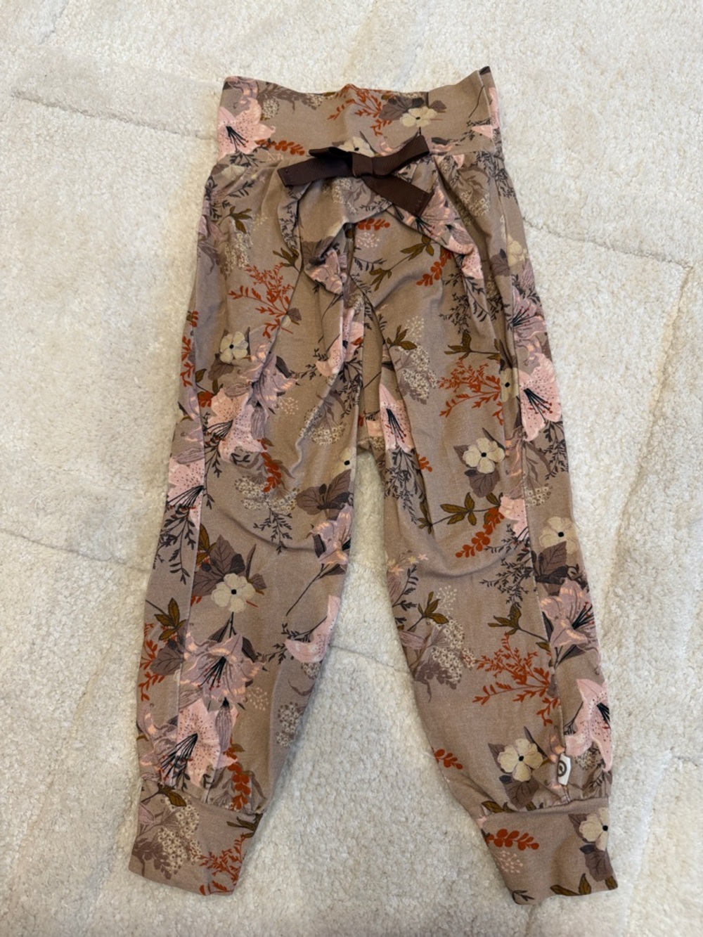 Girls' Taupe Floral Drawstring Jogger Pants - Pink & Rust Accents